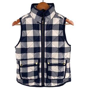 J. Crew Quilted Puffer Vest Women's XS Petite Excursion Buffalo Plaid Check Down